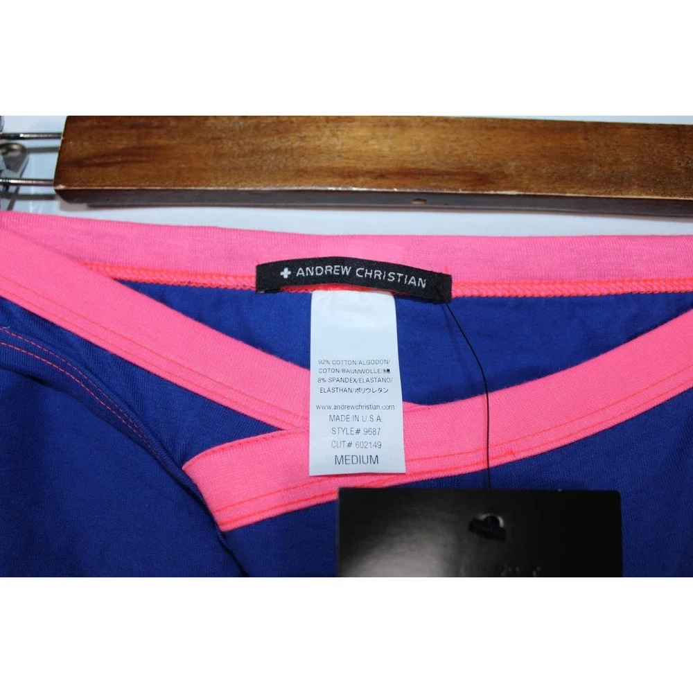NWT Andrew Christian Men's Medium Blue Pink Slip Underwear